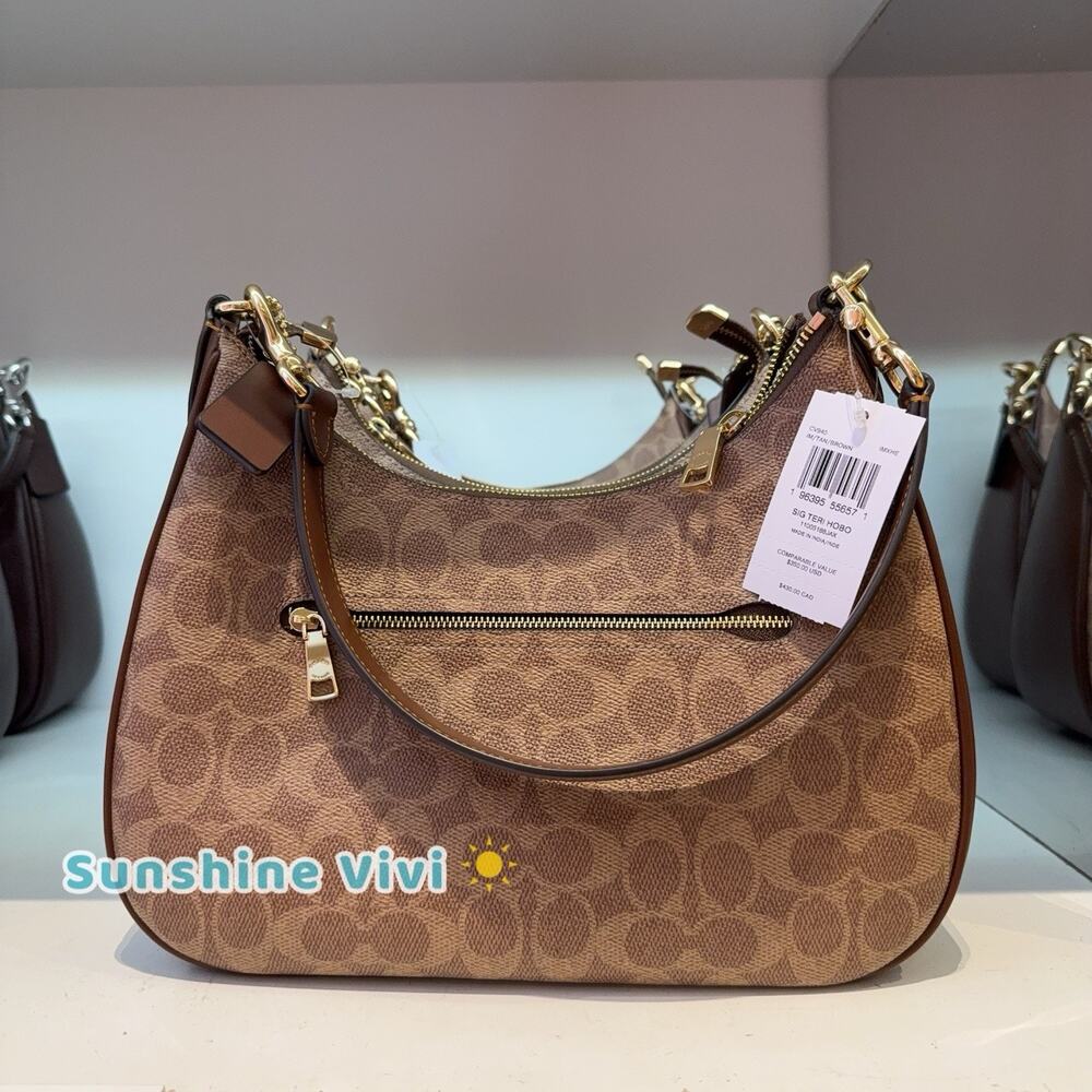 NWT Coach Teri Hobo Bag Signature Canvas/Gold/Tan/Brown CV940 - Picture 4 of 7